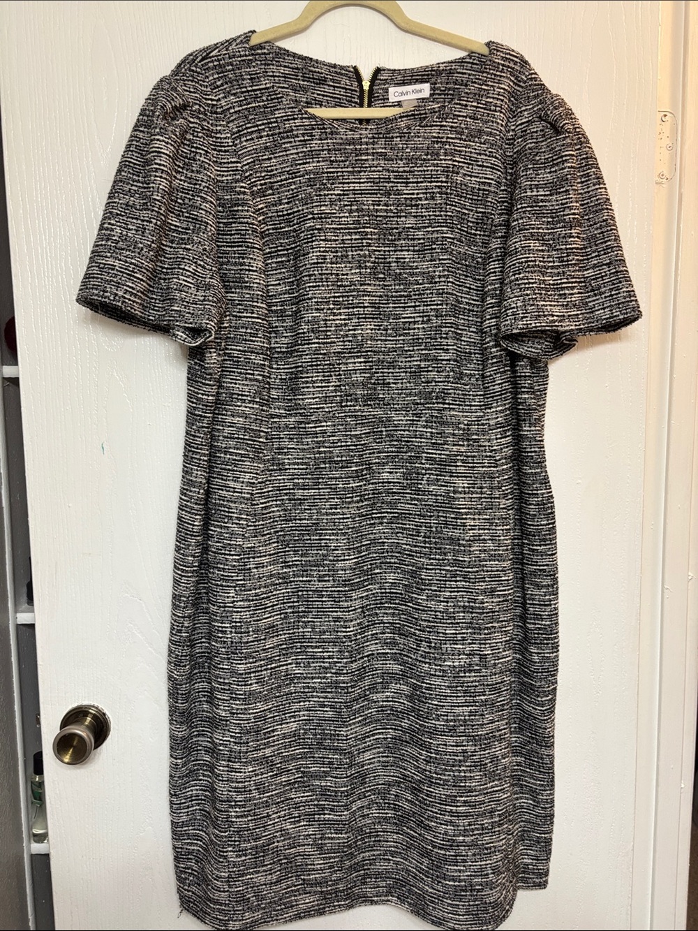 Calvin Klein Black and White Textured Midi Shift Dress
